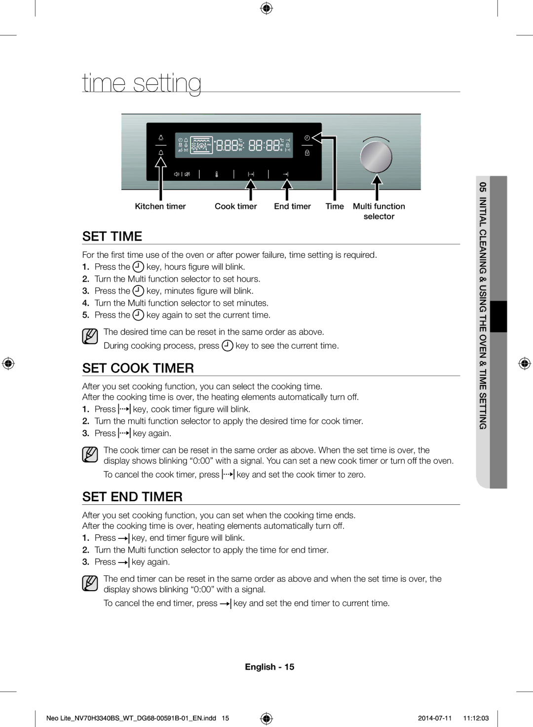 Samsung NV70H3340BS/WT manual Time setting, SET Time, SET Cook Timer, SET END Timer 