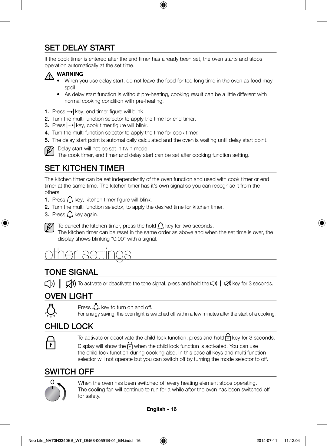 Samsung NV70H3340BS/WT manual Other settings 