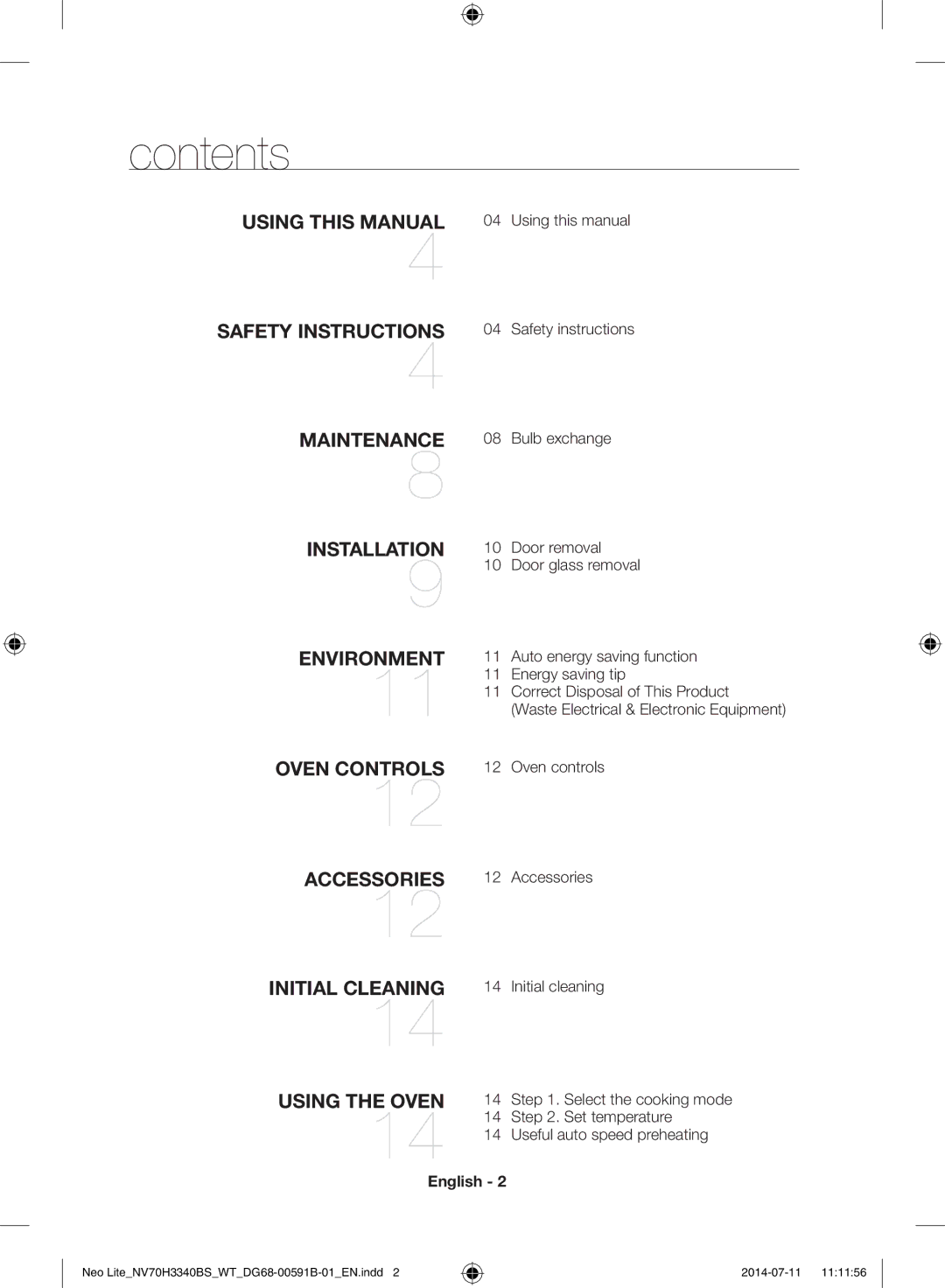 Samsung NV70H3340BS/WT manual Contents 