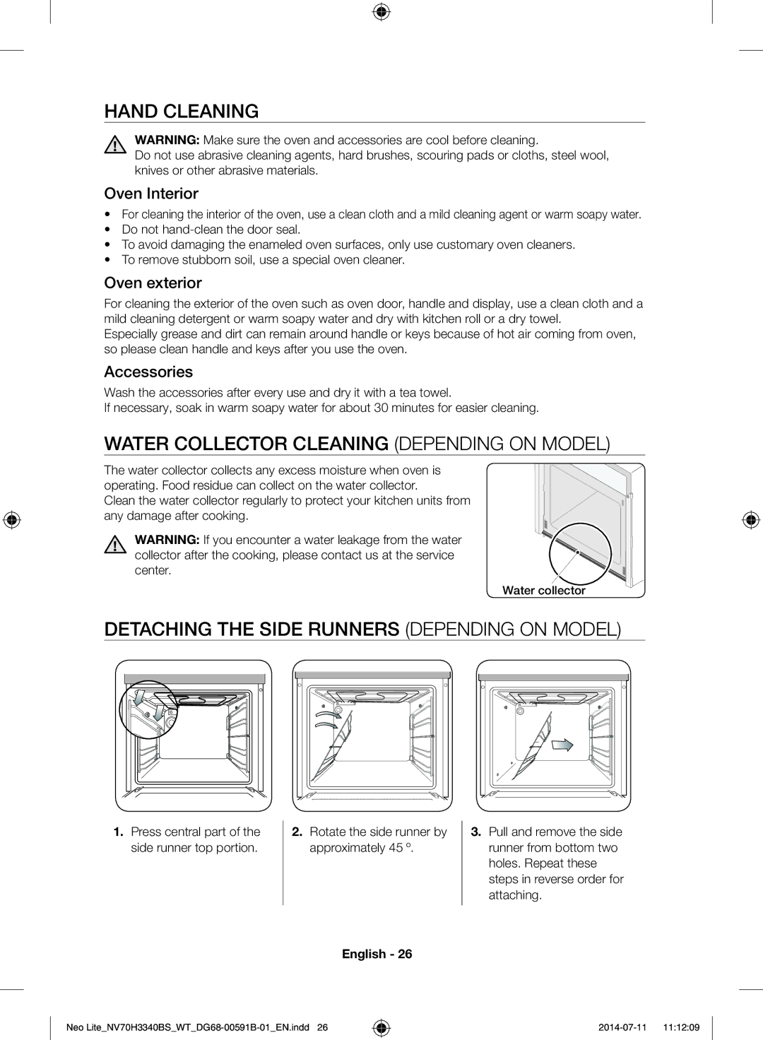 Samsung NV70H3340BS/WT manual Hand Cleaning, Water Collector Cleaning Depending on Model 