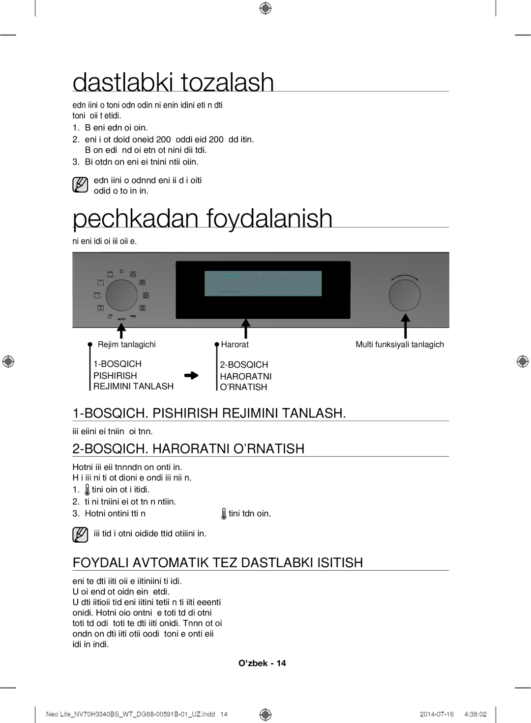 Samsung NV70H3340BS/WT manual Dastlabki tozalash, Pechkadan foydalanish, BOSQICH. Pishirish Rejimini Tanlash 