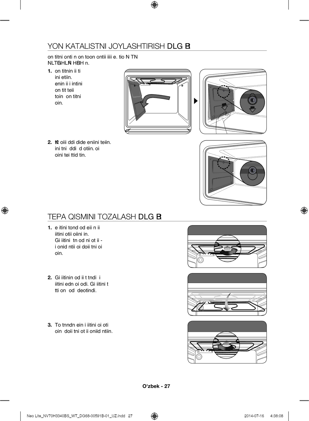 Samsung NV70H3340BS/WT manual YON Katalistni Joylashtirish Modelga Qarab, Tepa Qismini Tozalash Modelga Qarab 