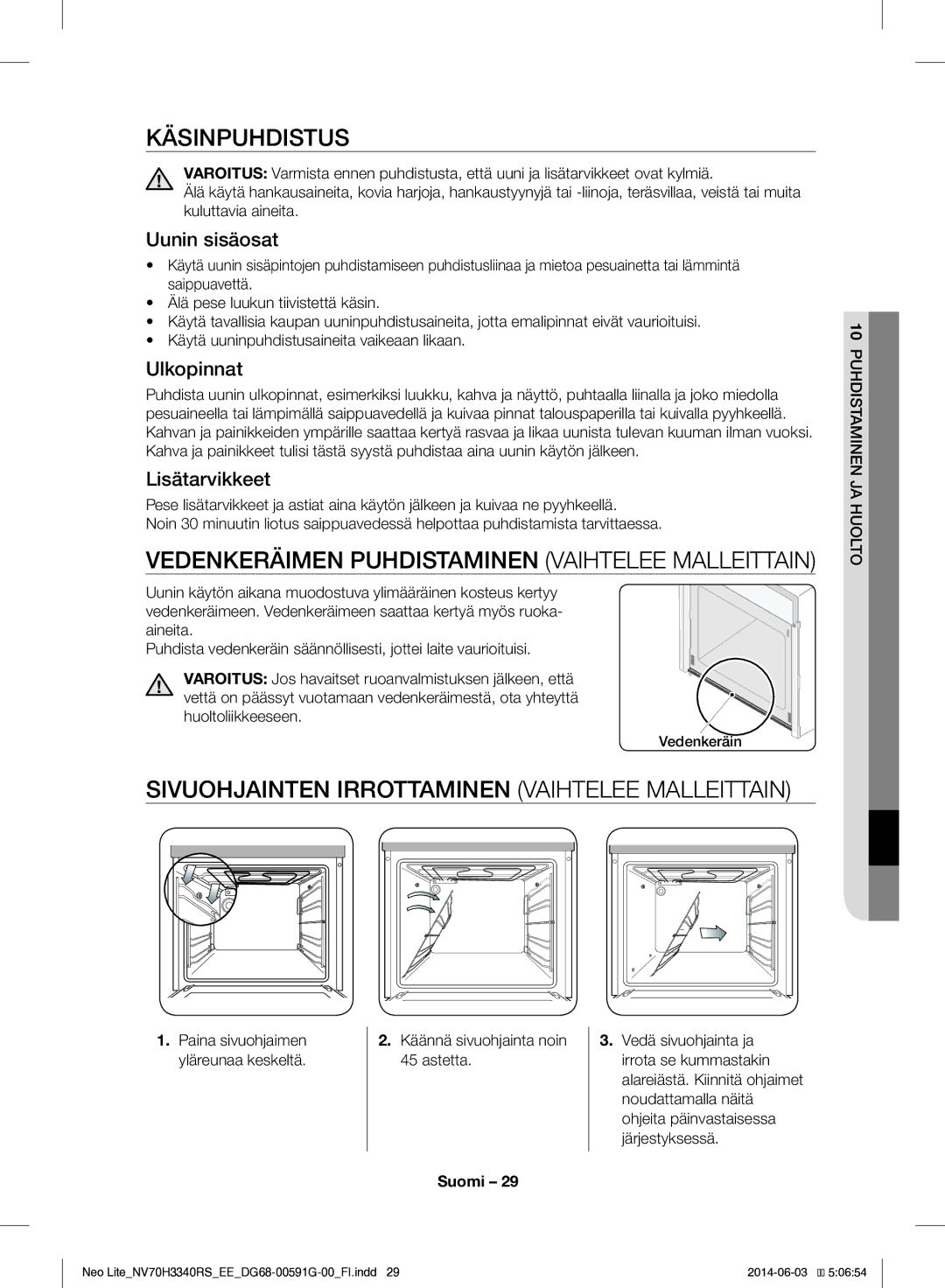 Samsung NV70H3340RS/EE manual Käsinpuhdistus, Vedenkeräimen Puhdistaminen Vaihtelee Malleittain 