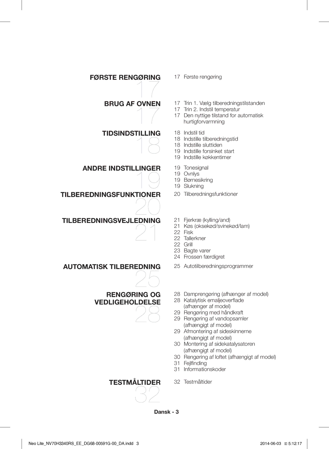 Samsung NV70H3340RS/EE manual Første Rengøring 