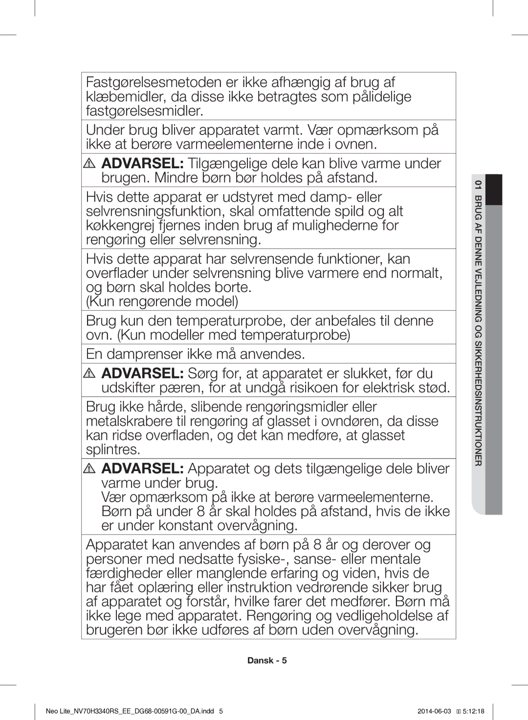 Samsung NV70H3340RS/EE manual Brug AF Denne Vejledning OG Sikkerhedsinstruktioner 