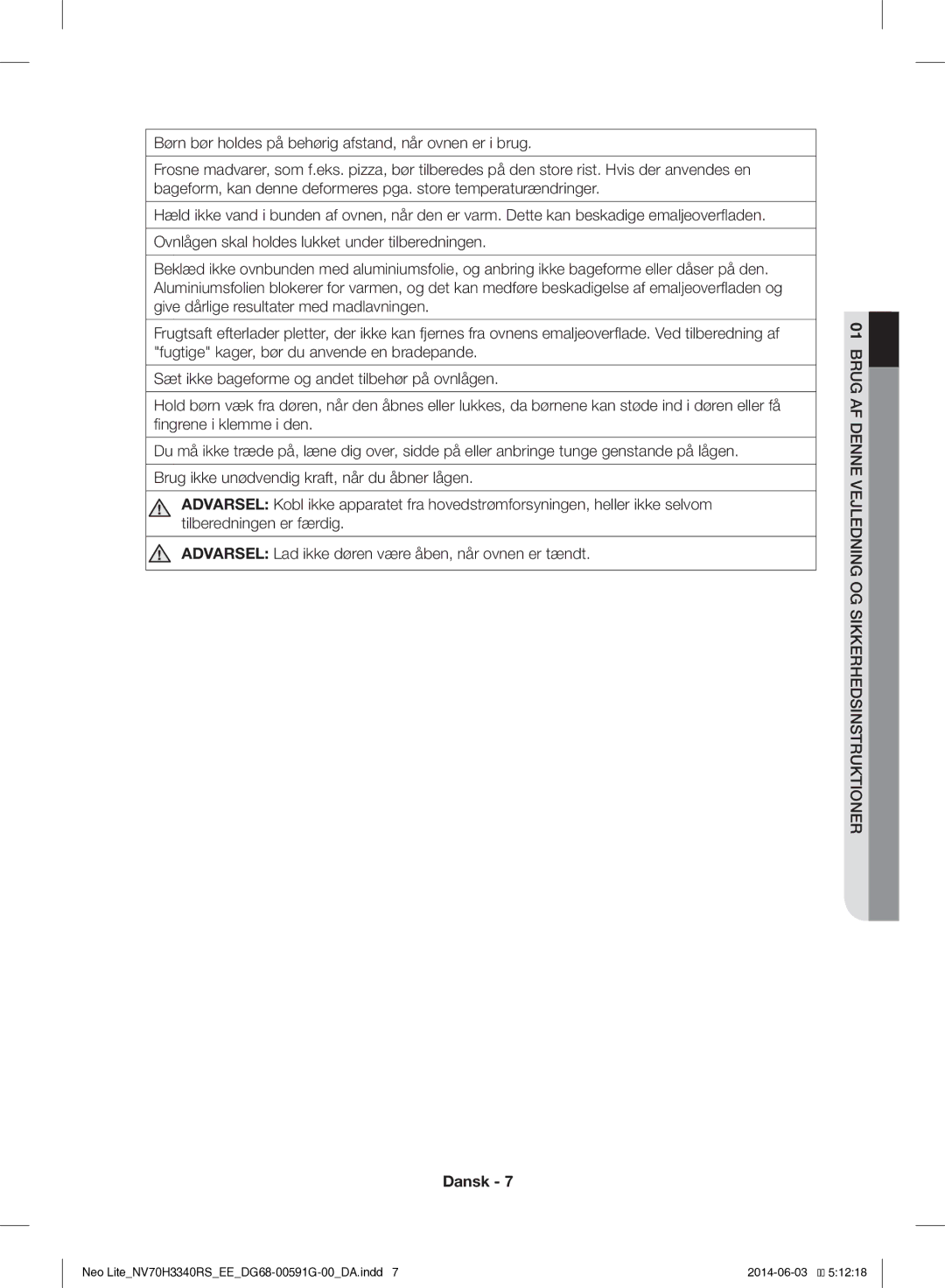 Samsung NV70H3340RS/EE manual Dansk 