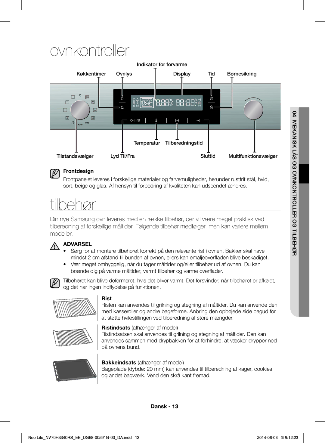 Samsung NV70H3340RS/EE manual Ovnkontroller, Frontdesign 