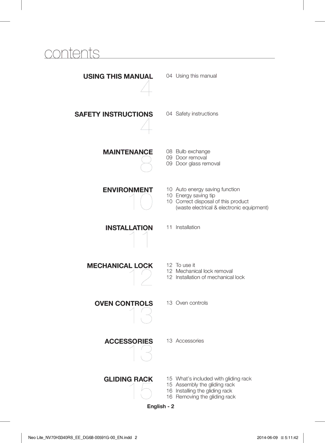 Samsung NV70H3340RS/EE manual Contents 