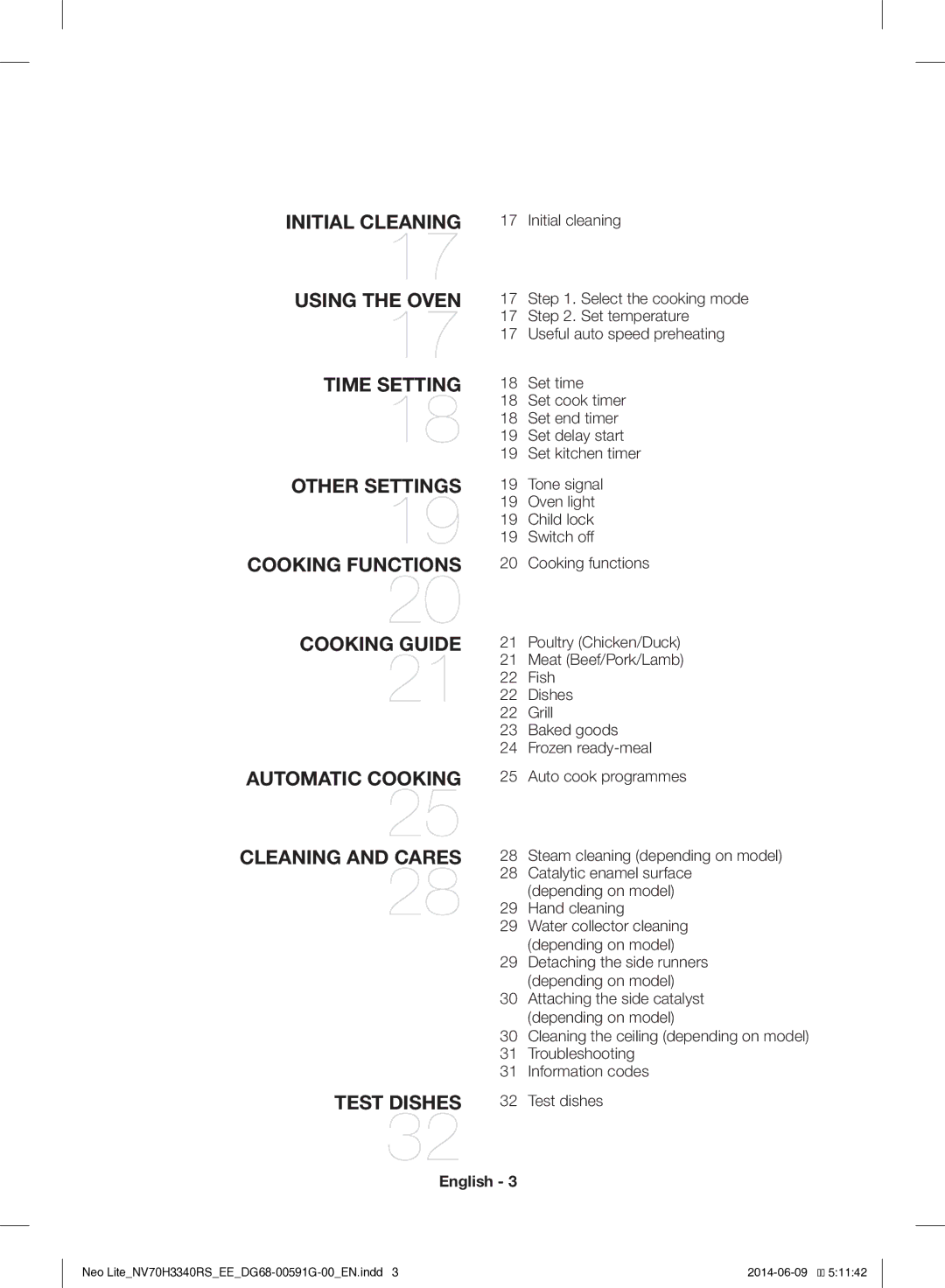 Samsung NV70H3340RS/EE manual Auto cook programmes Steam cleaning depending on model 