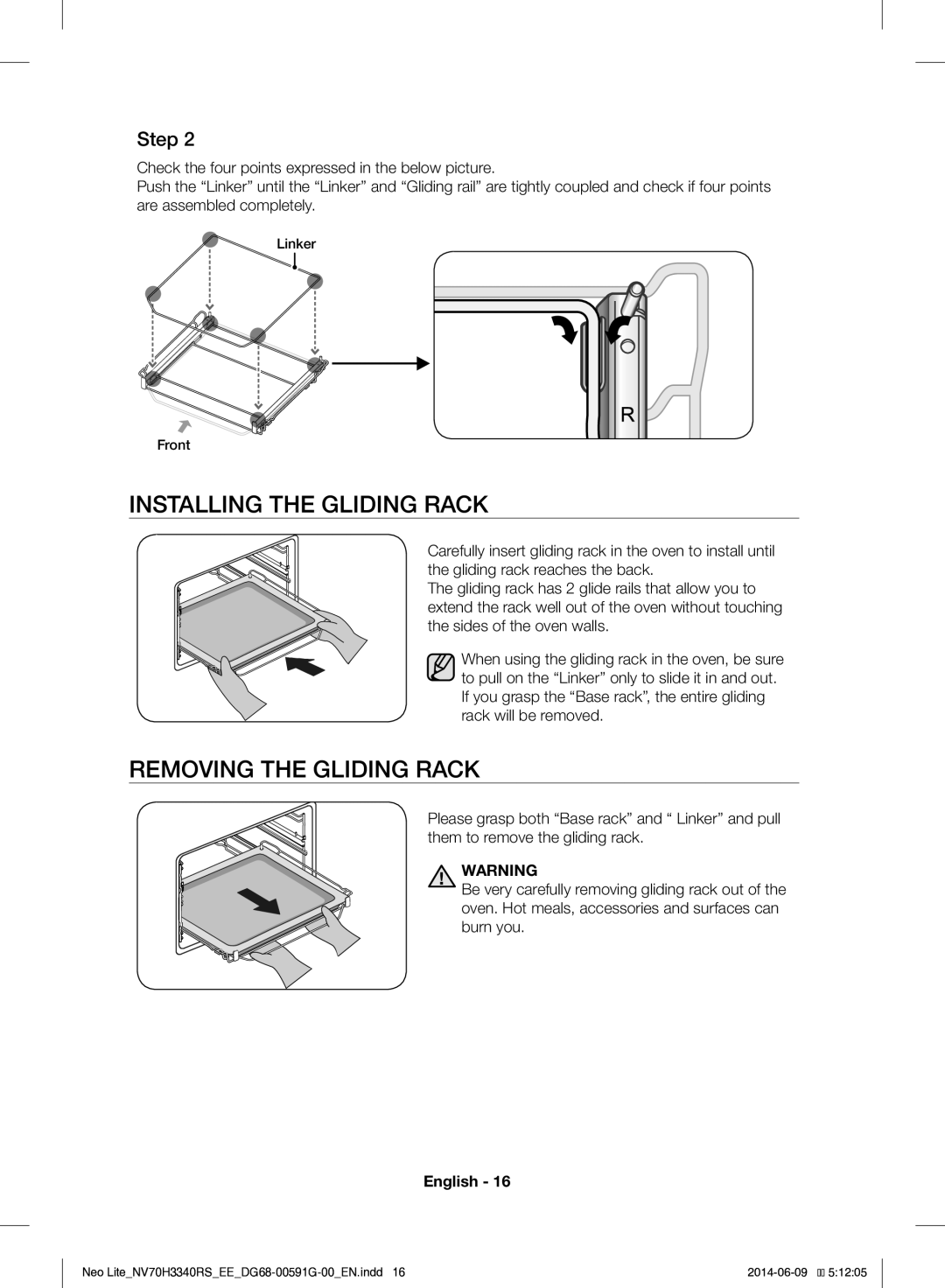 Samsung NV70H3340RS/EE manual Installing the Gliding Rack, Removing the Gliding Rack 