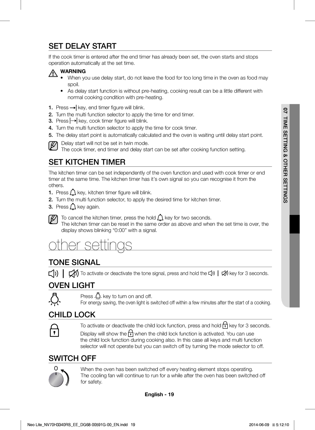 Samsung NV70H3340RS/EE manual Other settings 