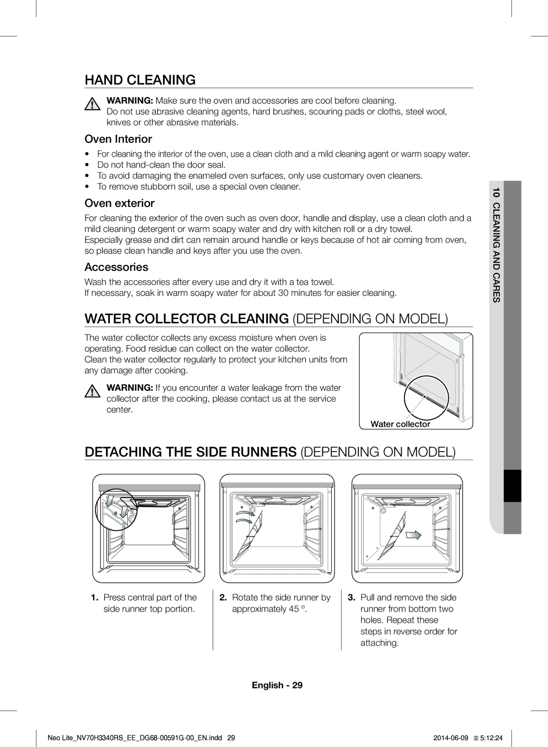 Samsung NV70H3340RS/EE manual Hand Cleaning, Water Collector Cleaning Depending on Model 