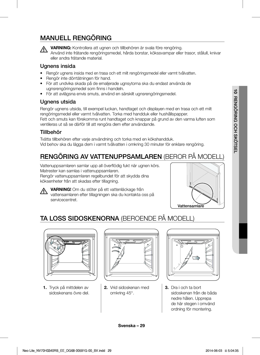 Samsung NV70H3340RS/EE manual Manuell Rengöring, Rengöring AV Vattenuppsamlaren Beror PÅ Modell 