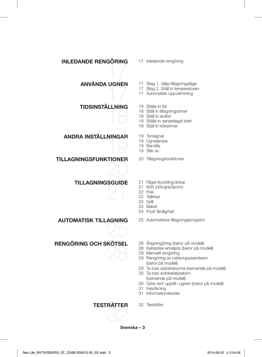 Samsung NV70H3340RS/EE manual Automatisk Tillagning 