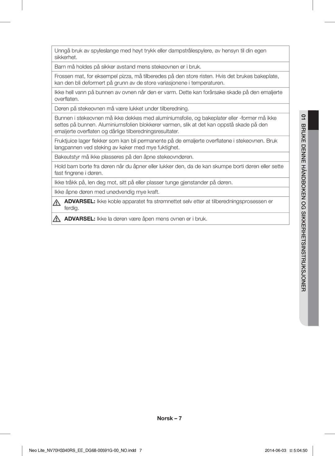 Samsung NV70H3340RS/EE manual Norsk 