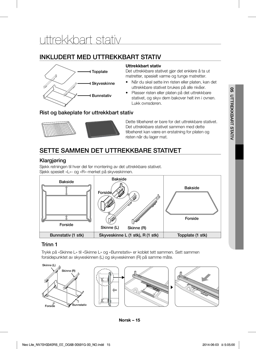 Samsung NV70H3340RS/EE manual Uttrekkbart stativ, Inkludert MED Uttrekkbart Stativ, Sette Sammen DET Uttrekkbare Stativet 