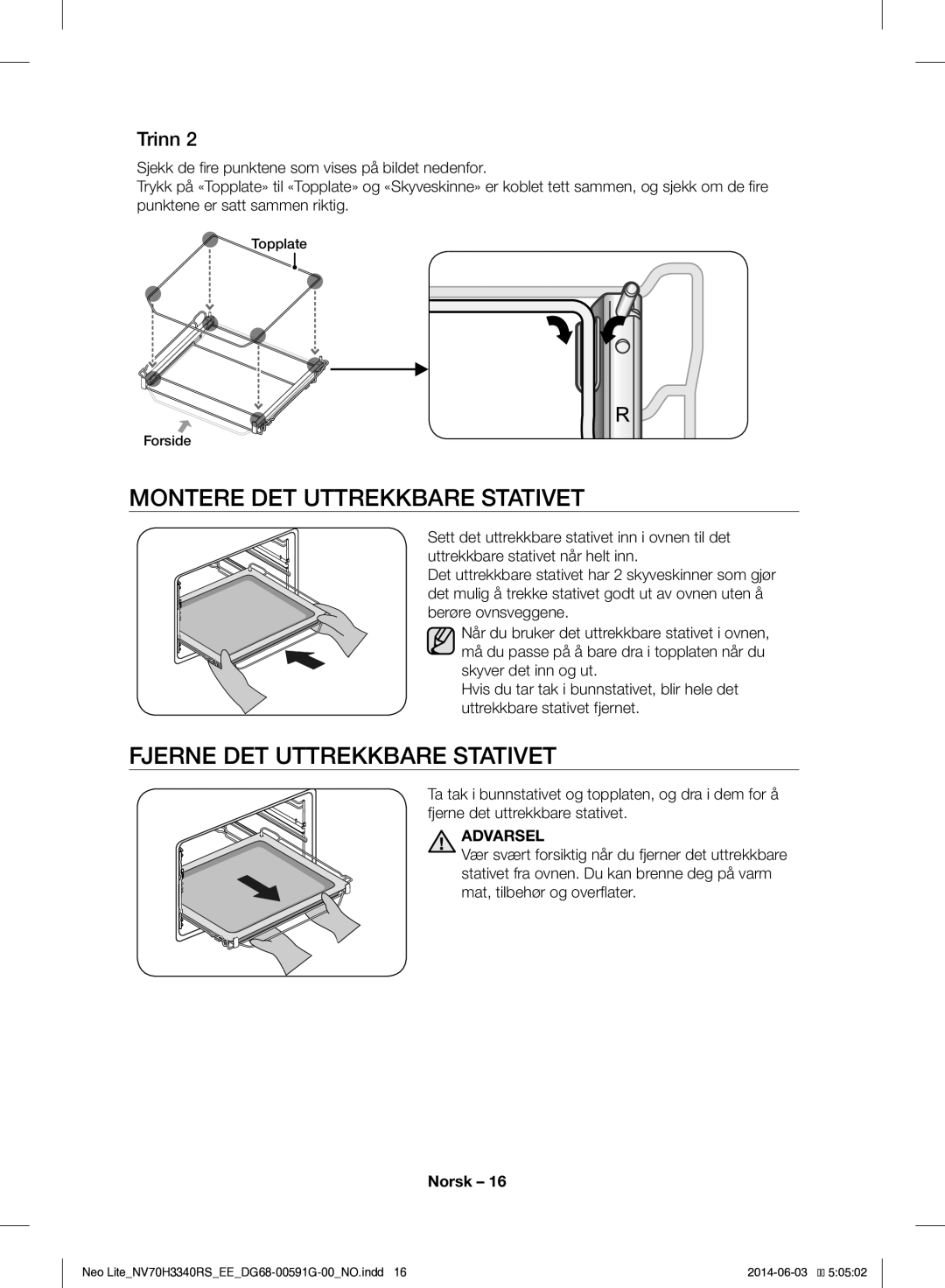 Samsung NV70H3340RS/EE manual Montere DET Uttrekkbare Stativet, Fjerne DET Uttrekkbare Stativet 