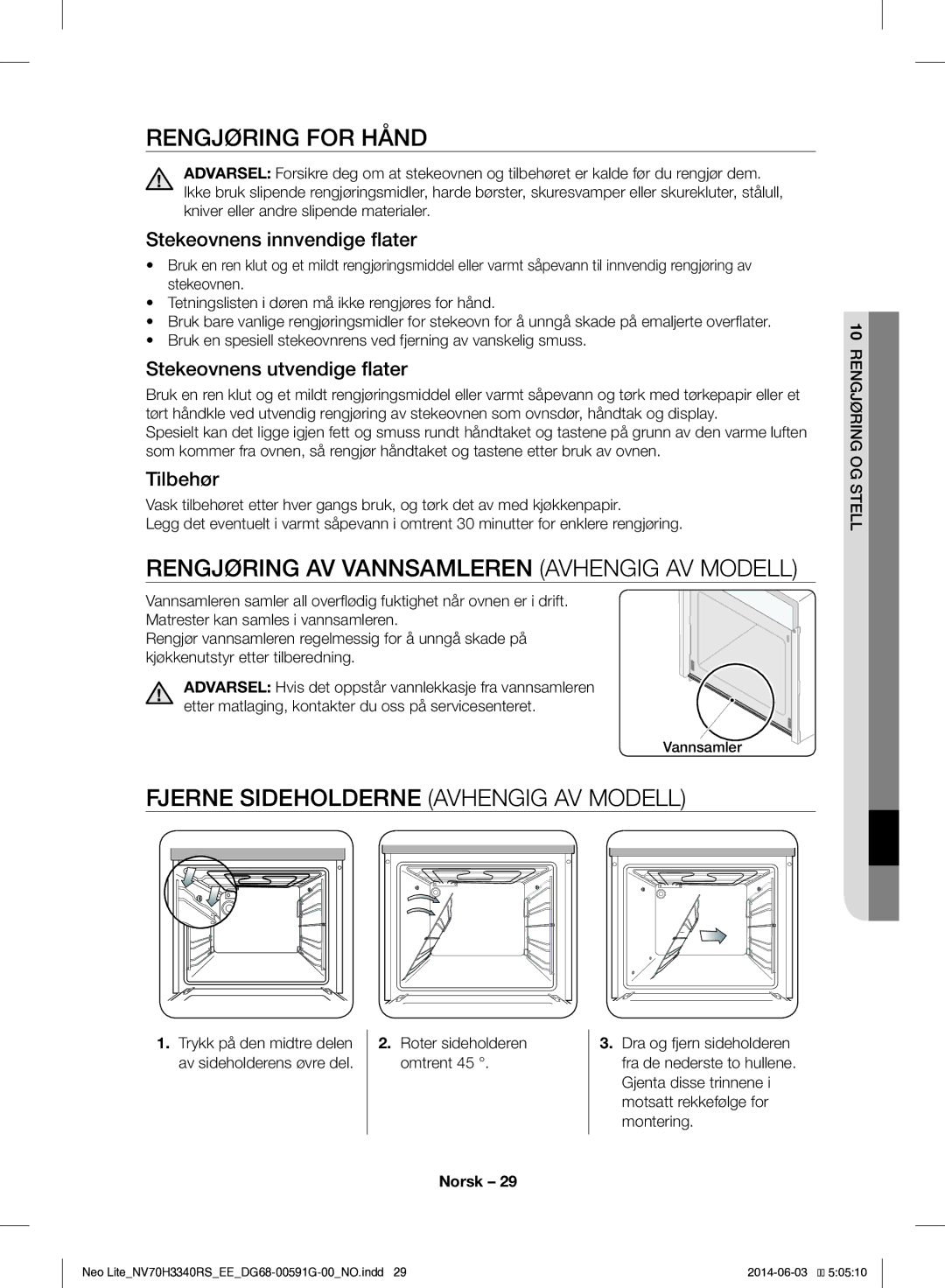 Samsung NV70H3340RS/EE manual Rengjøring for Hånd, Rengjøring AV Vannsamleren Avhengig AV Modell 