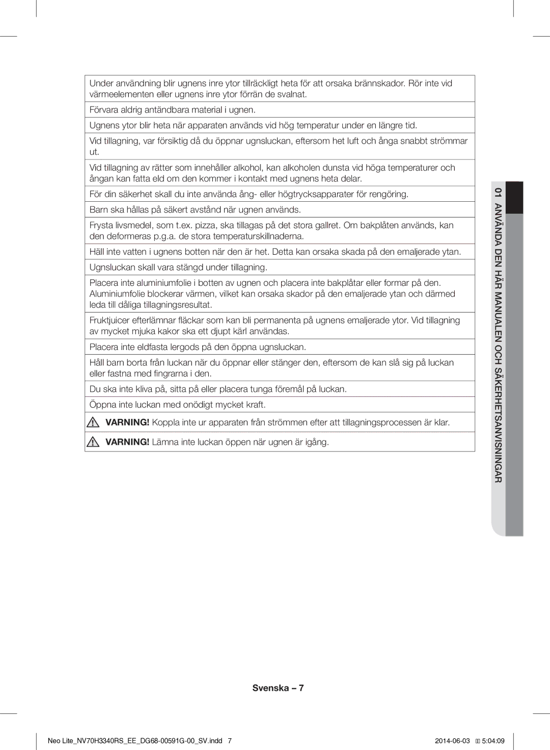 Samsung NV70H3340RS/EE manual Svenska 