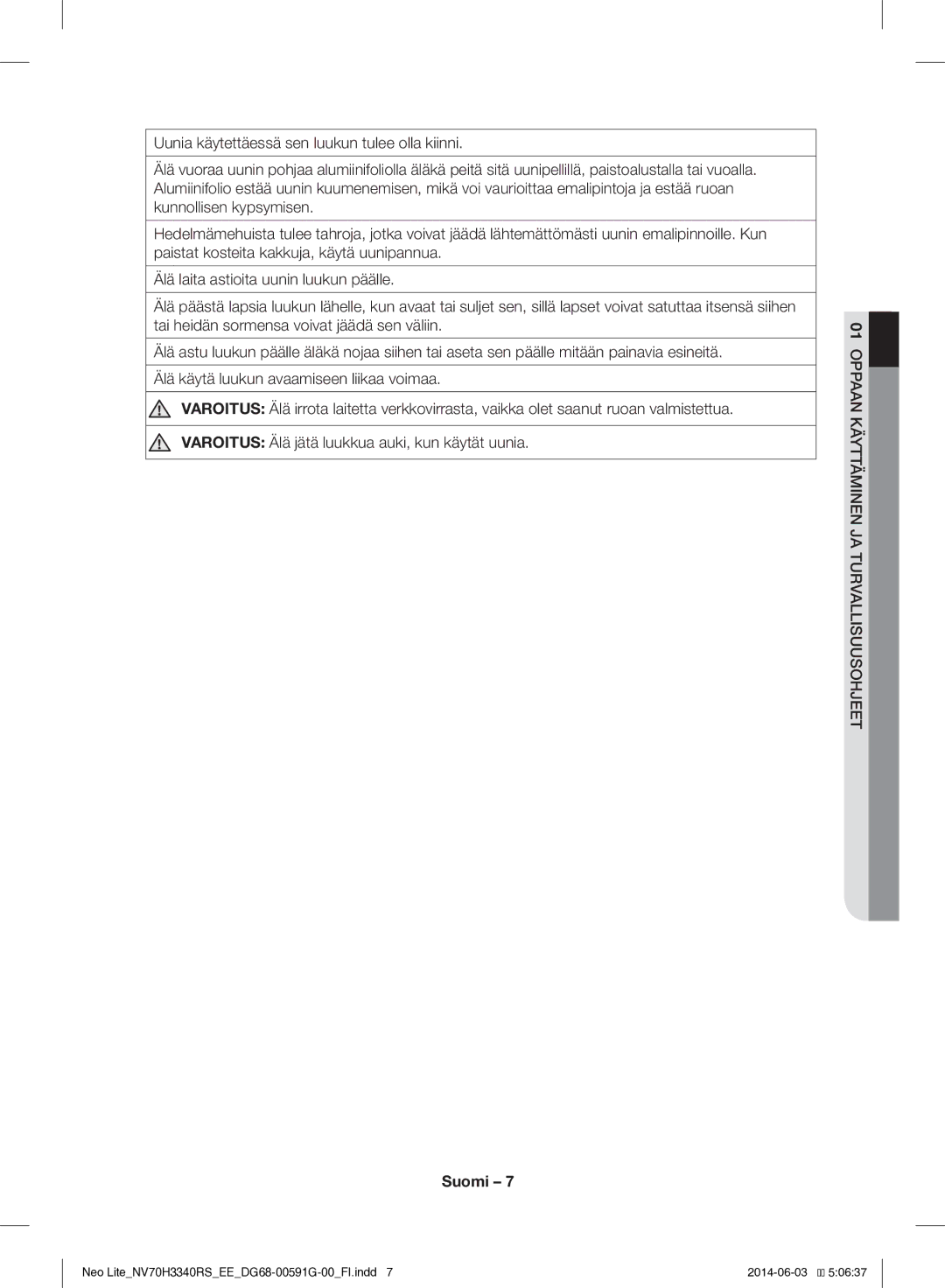 Samsung NV70H3340RS/EE manual Suomi 