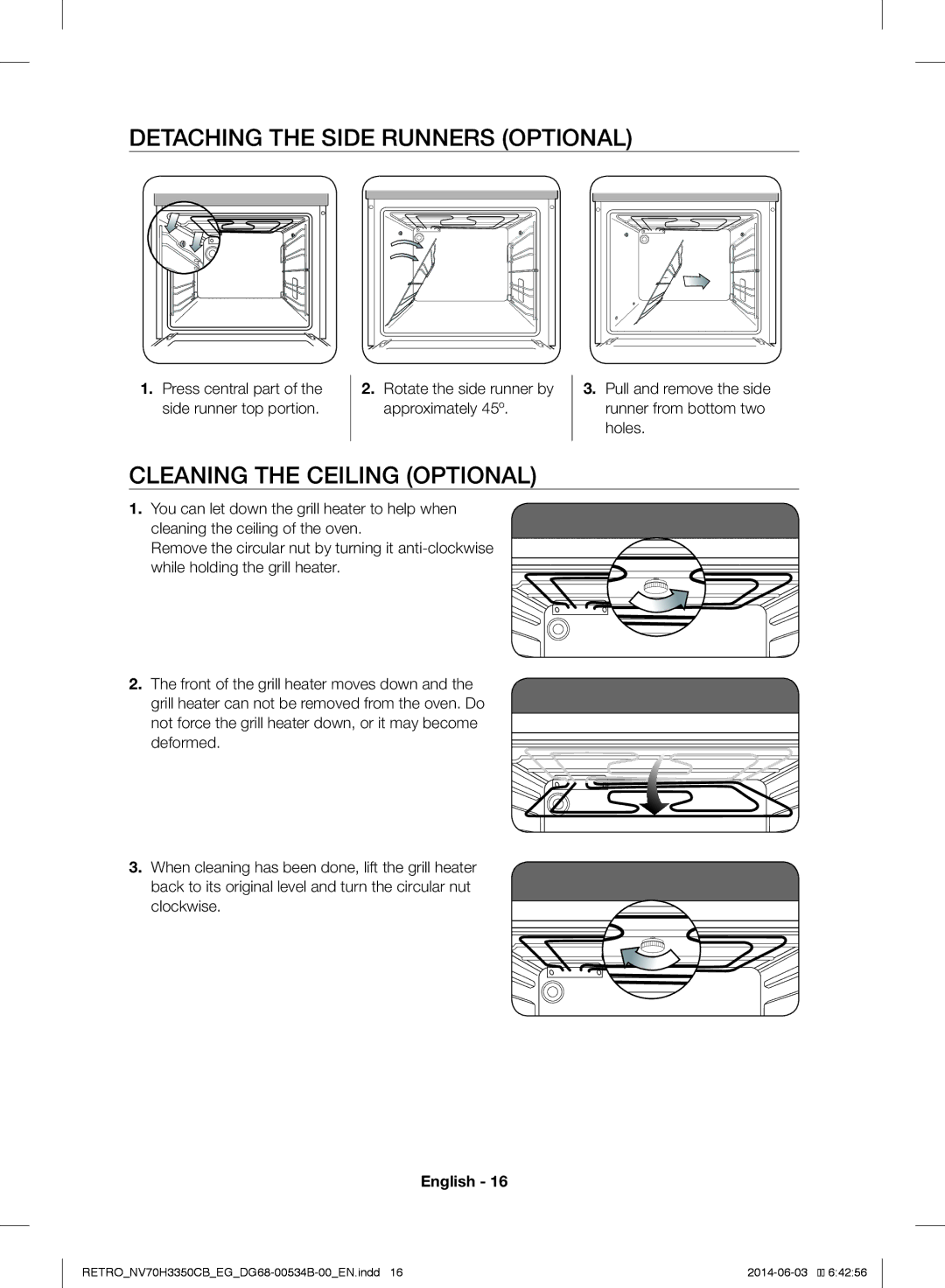 Samsung NV70H3350CB/EG manual Detaching the Side Runners Optional, Cleaning the Ceiling Optional 