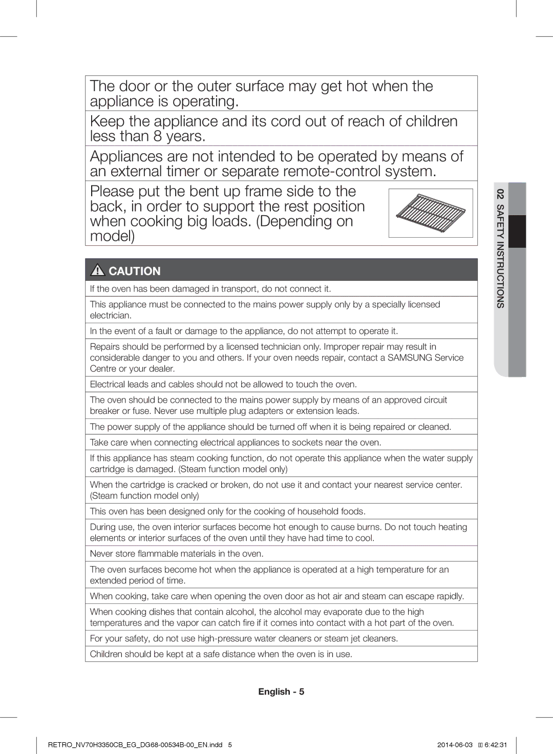 Samsung NV70H3350CB/EG manual Safety Instructions 