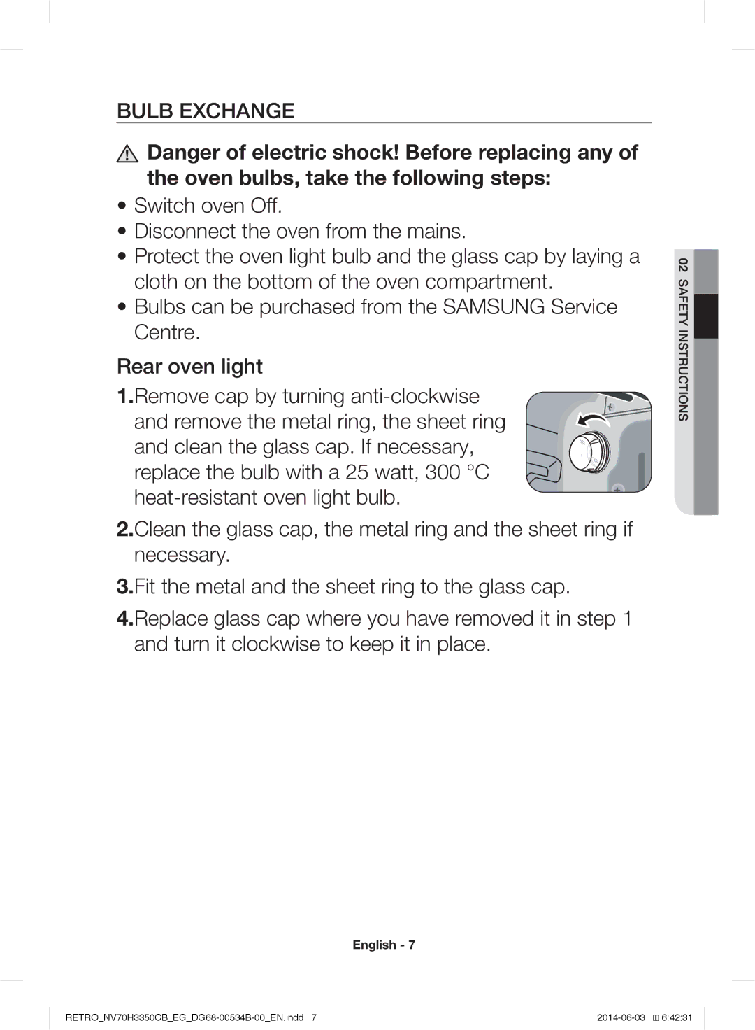 Samsung NV70H3350CB/EG manual Bulb Exchange 