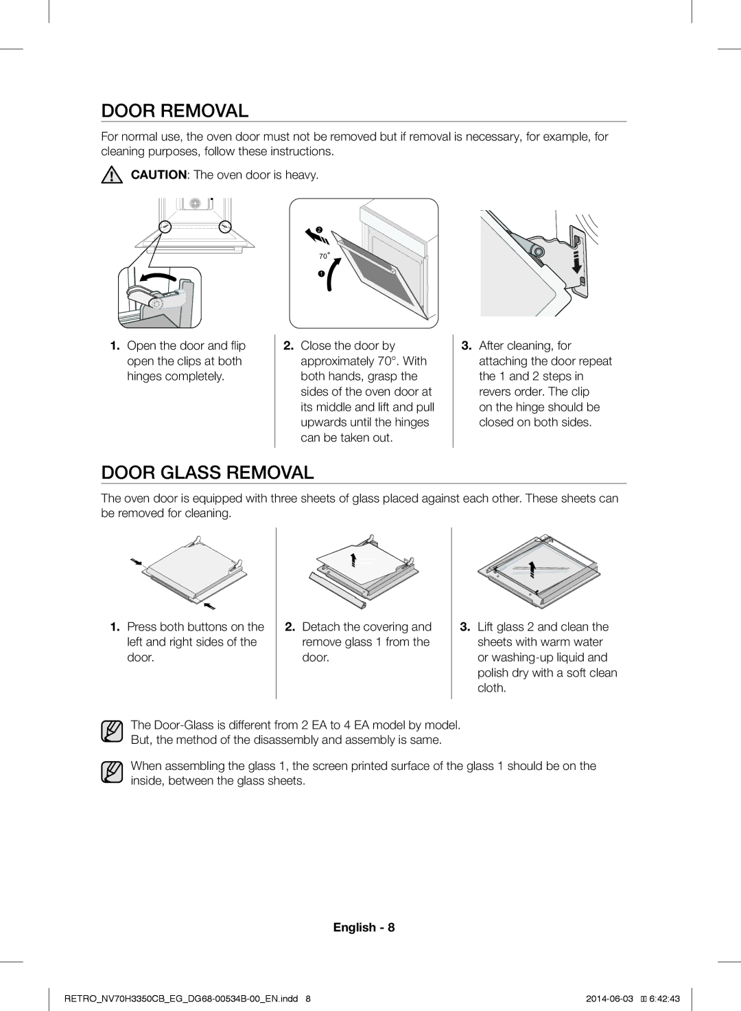 Samsung NV70H3350CB/EG manual Door Removal, Door Glass Removal 