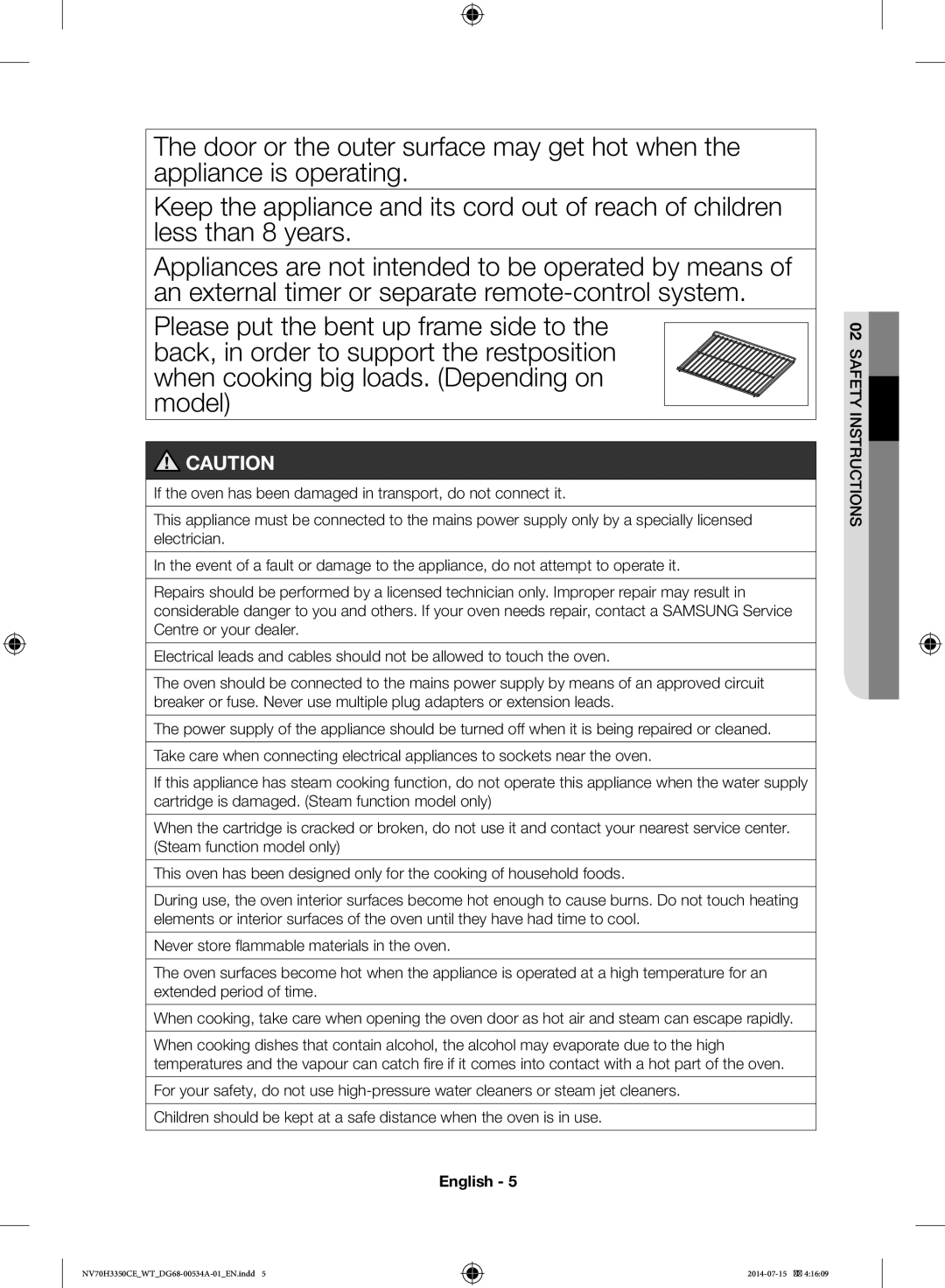 Samsung NV70H3350CB/WT, NV70H3350CE/WT manual 02SAFETY Instructions 