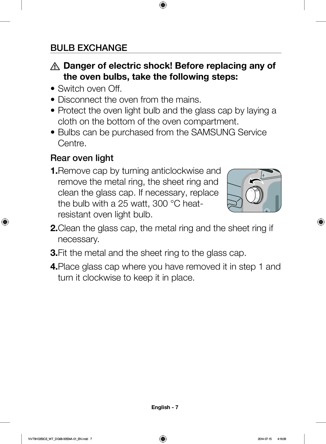 Samsung NV70H3350CB/WT, NV70H3350CE/WT manual Bulb Exchange 