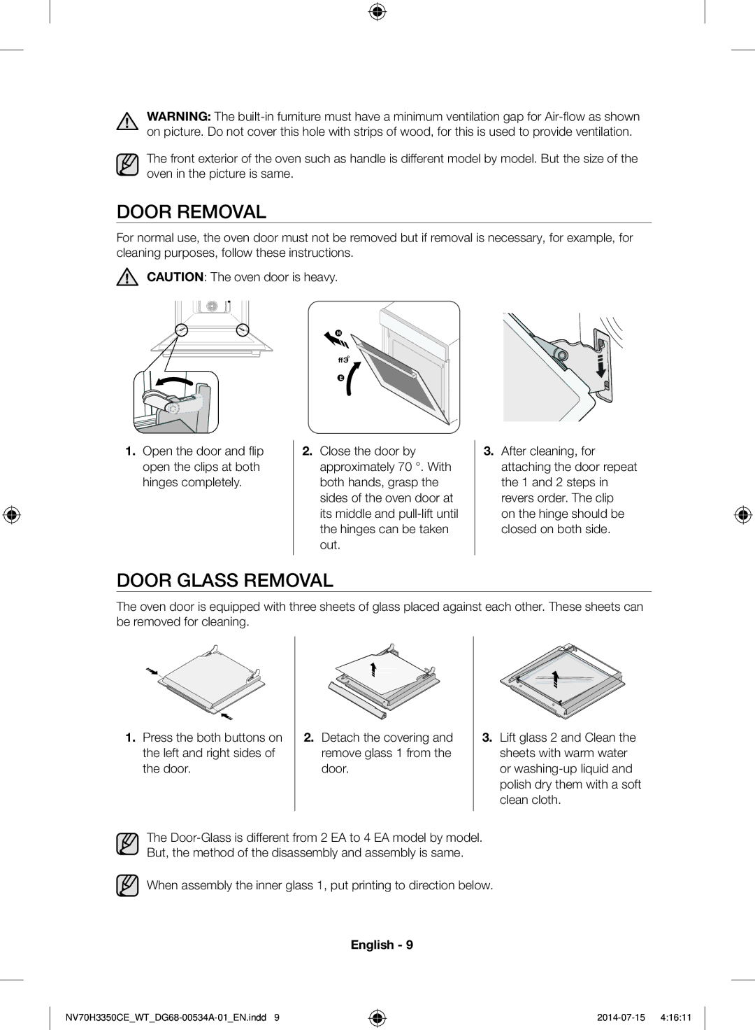 Samsung NV70H3350CB/WT, NV70H3350CE/WT manual Door Removal, Door Glass Removal 