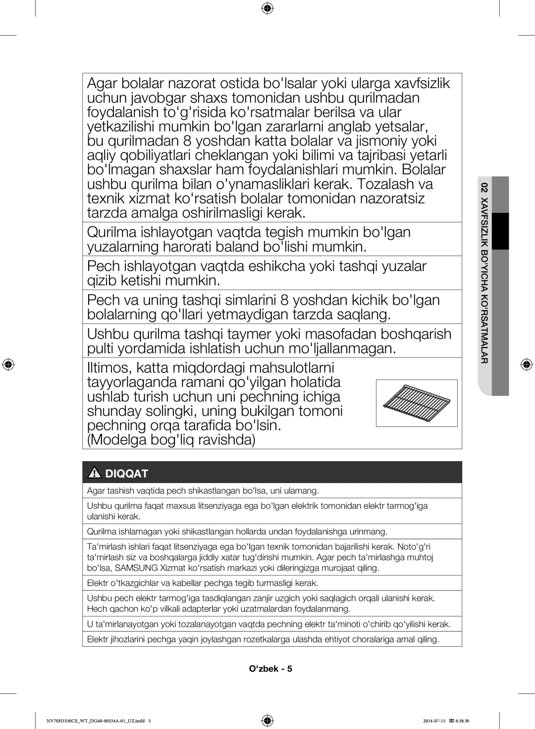 Samsung NV70H3350CB/WT, NV70H3350CE/WT manual Modelga bogliq ravishda, Diqqat 