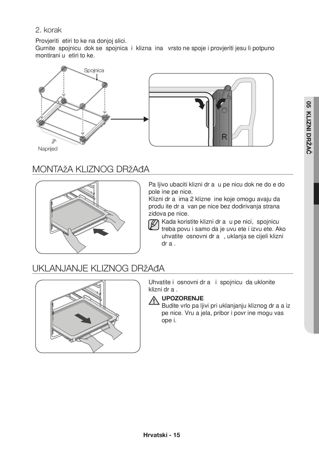 Samsung NV70H3350RS/EO manual Montaža Kliznog Držača, Uklanjanje Kliznog Držača, Klizni Držač 