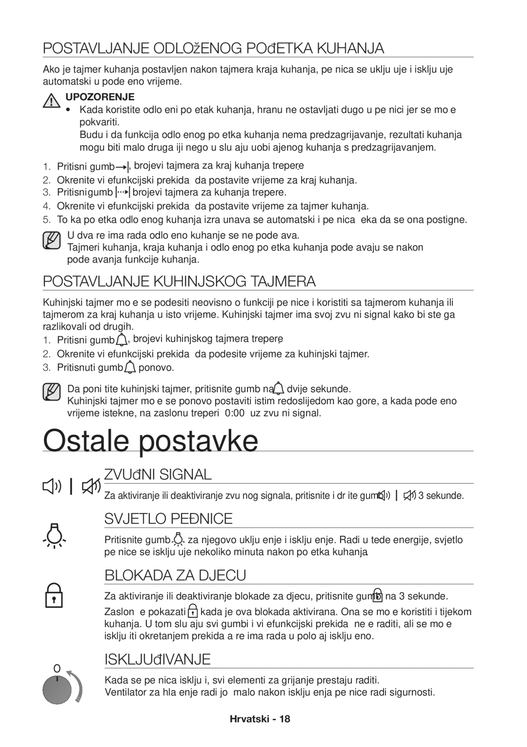 Samsung NV70H3350RS/EO manual Ostale postavke 