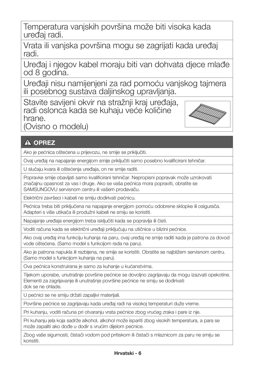 Samsung NV70H3350RS/EO manual Oprez 