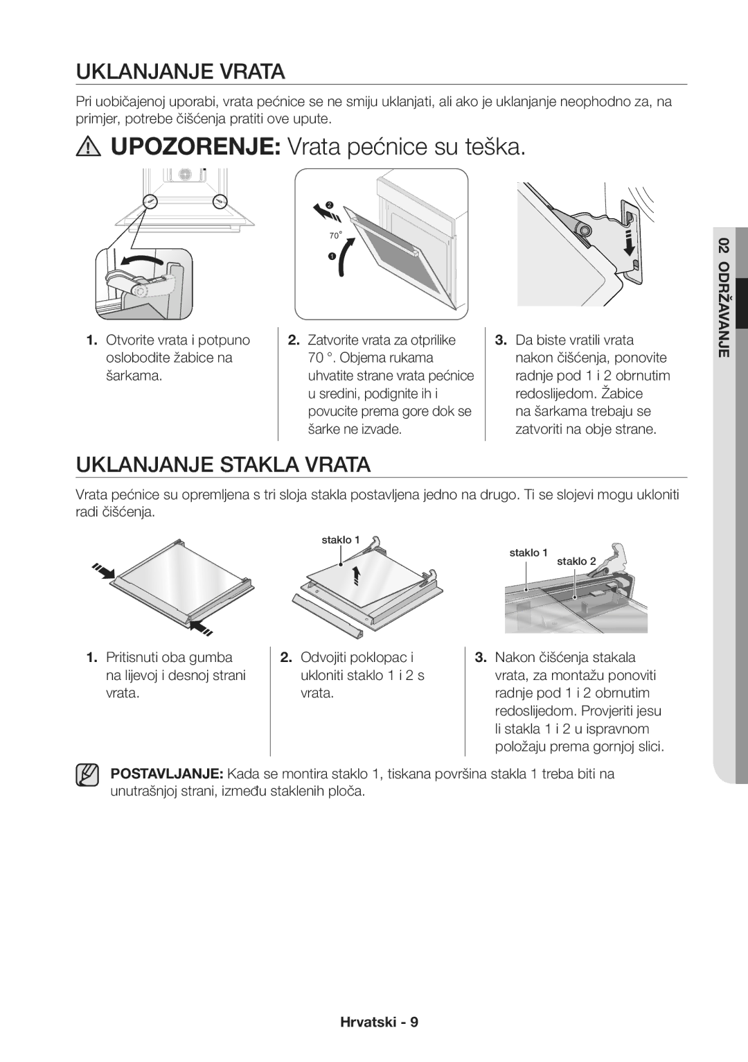 Samsung NV70H3350RS/EO Uklanjanje Vrata, Uklanjanje Stakla Vrata, Otvorite vrata i potpuno oslobodite žabice na šarkama 