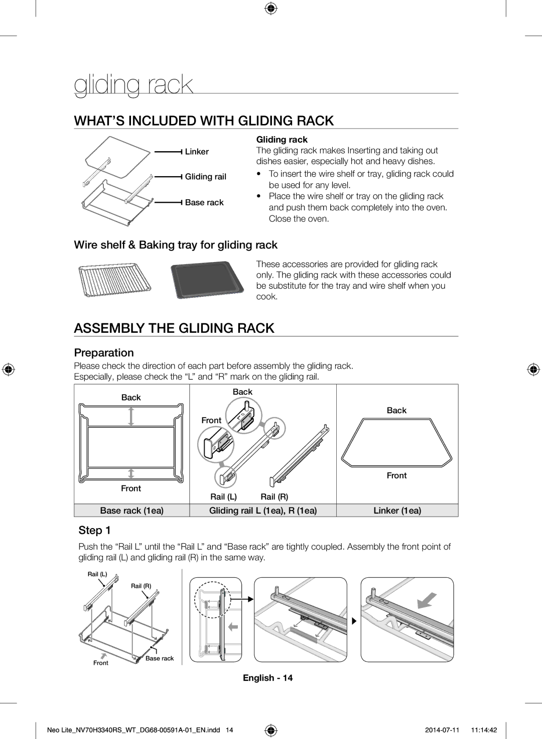 Samsung NV70H3350RS/WT manual Gliding rack, WHAT’S Included with Gliding Rack, Assembly the Gliding Rack 