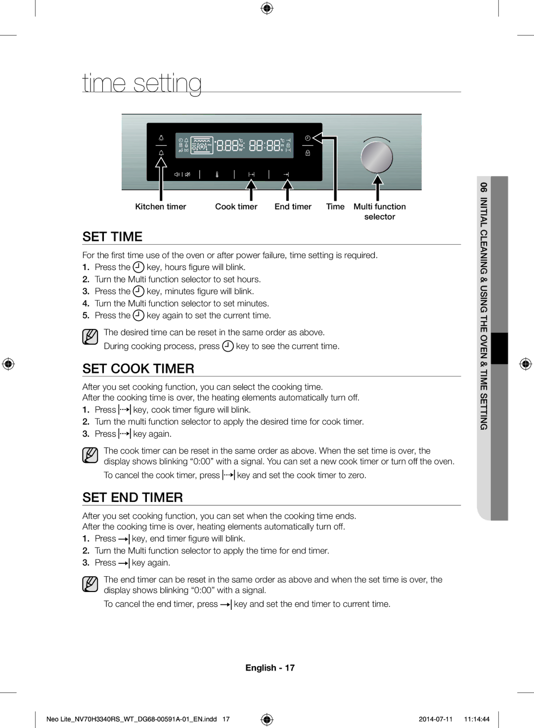 Samsung NV70H3350RS/WT manual Time setting, SET Time, SET Cook Timer, SET END Timer 