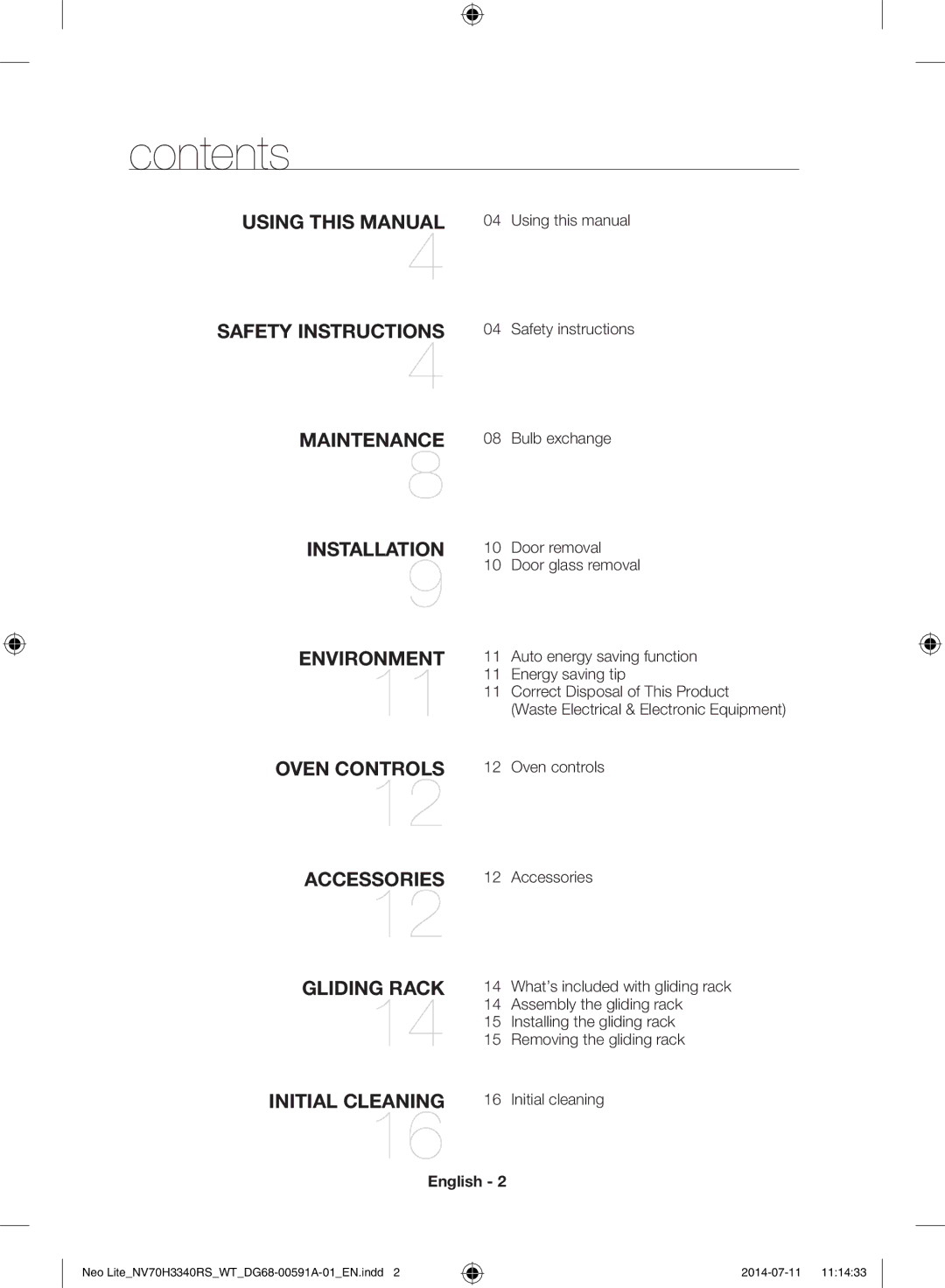 Samsung NV70H3350RS/WT manual Contents 