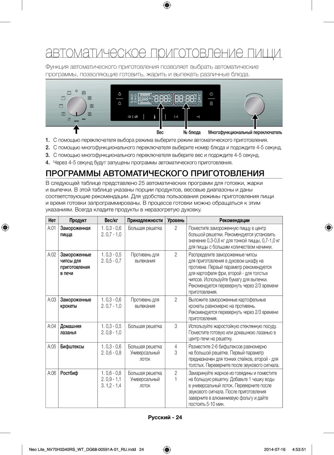 Samsung NV70H3350RS/WT Автоматическое приготовление пищи, Программы Автоматического Приготовления, Нет Продукт Вес/кг 