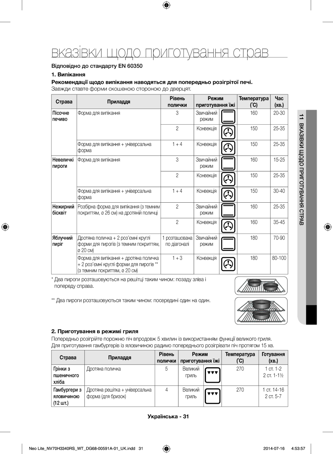 Samsung NV70H3350RS/WT manual Приготування в режимі гриля, Страва Приладдя Рівень Режим 