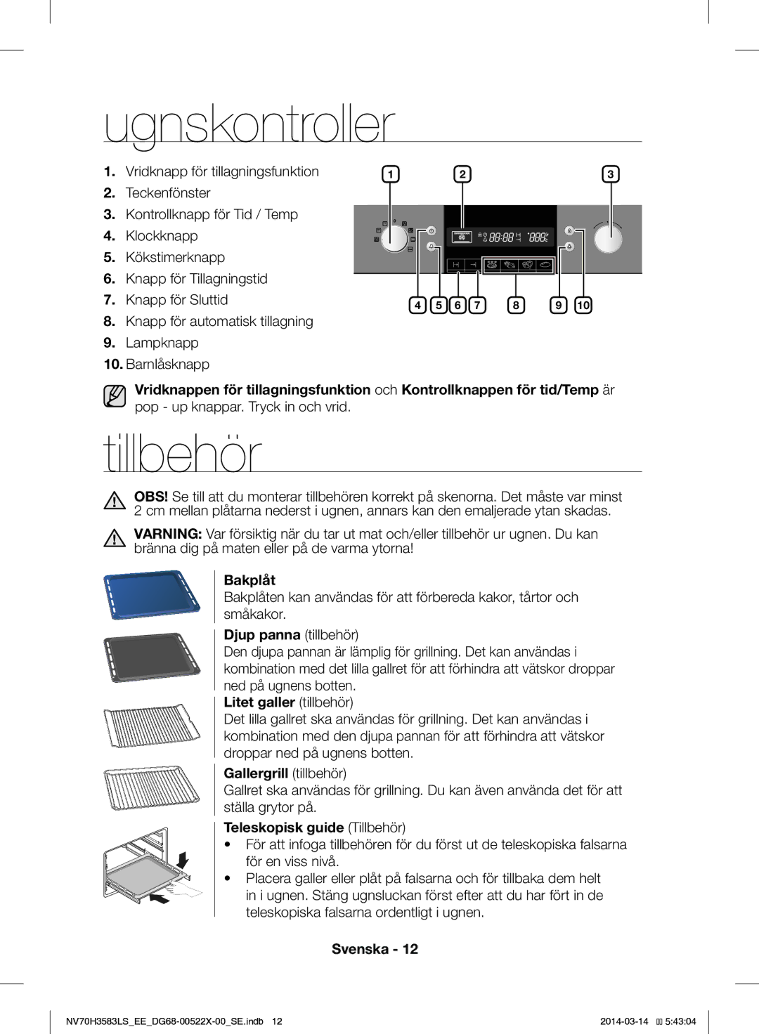 Samsung NV70H3583LS/EE manual Ugnskontroller, Tillbehör 