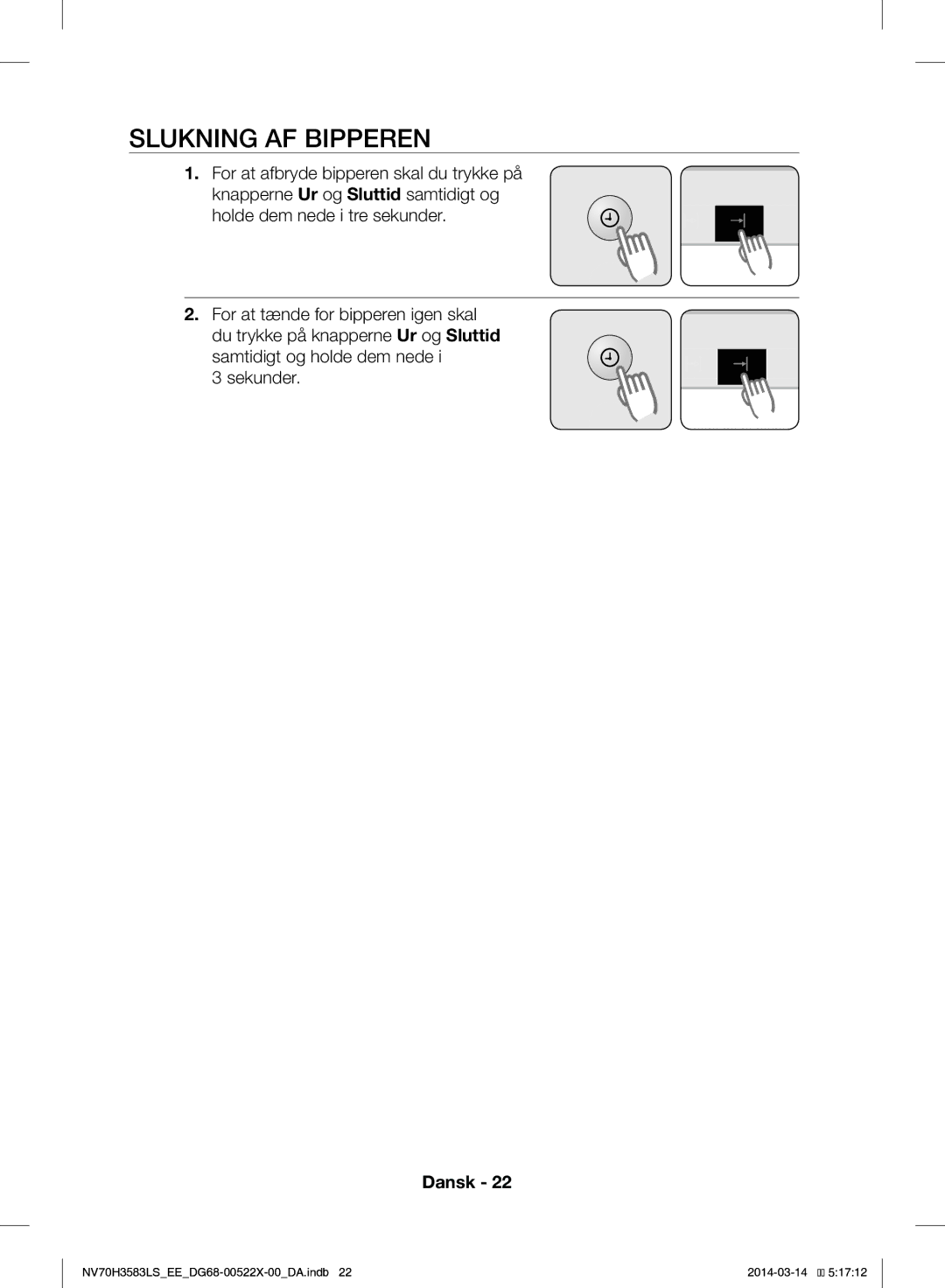 Samsung NV70H3583LS/EE manual Slukning AF Bipperen 