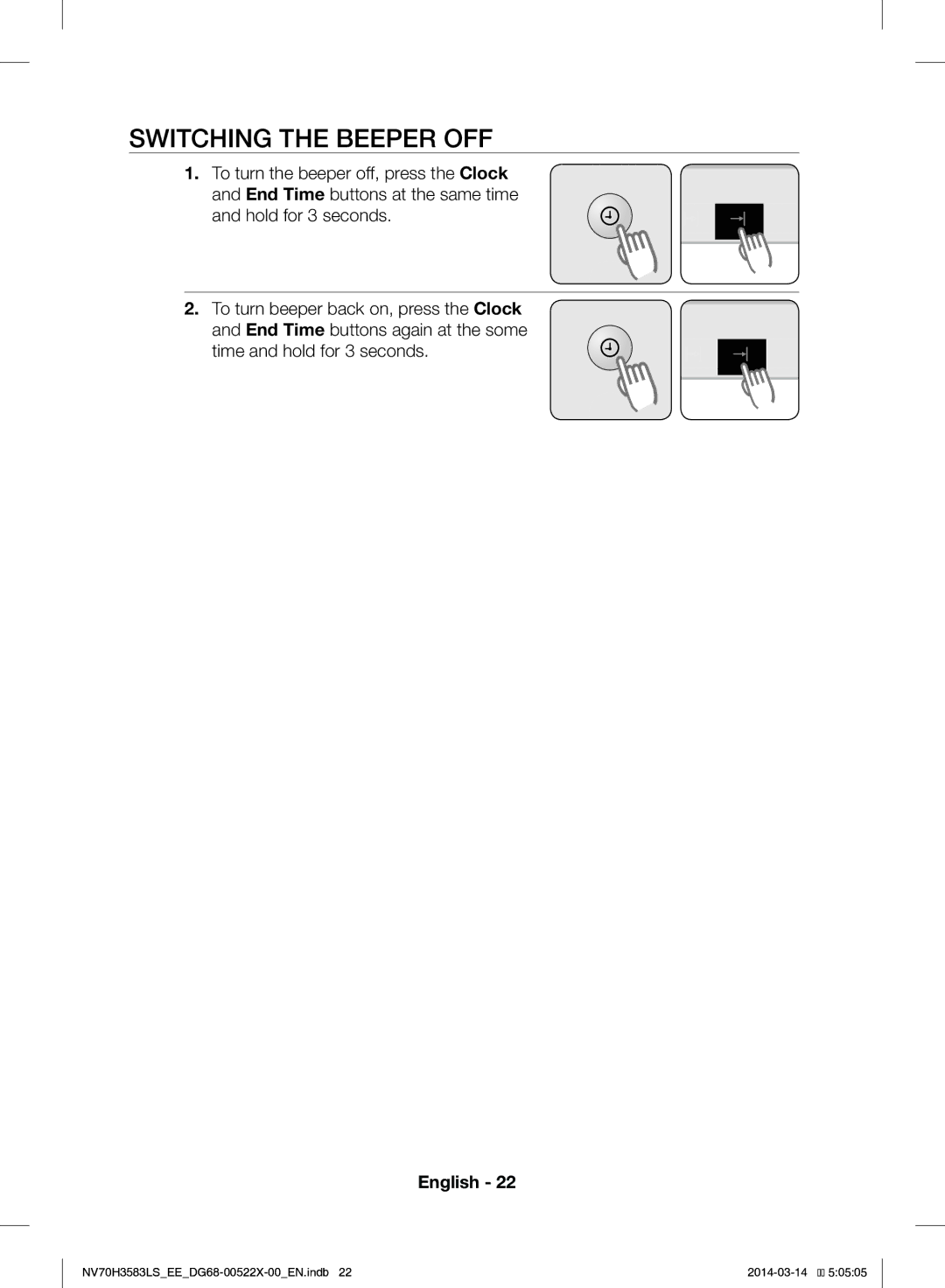 Samsung NV70H3583LS/EE manual Switching the Beeper OFF 