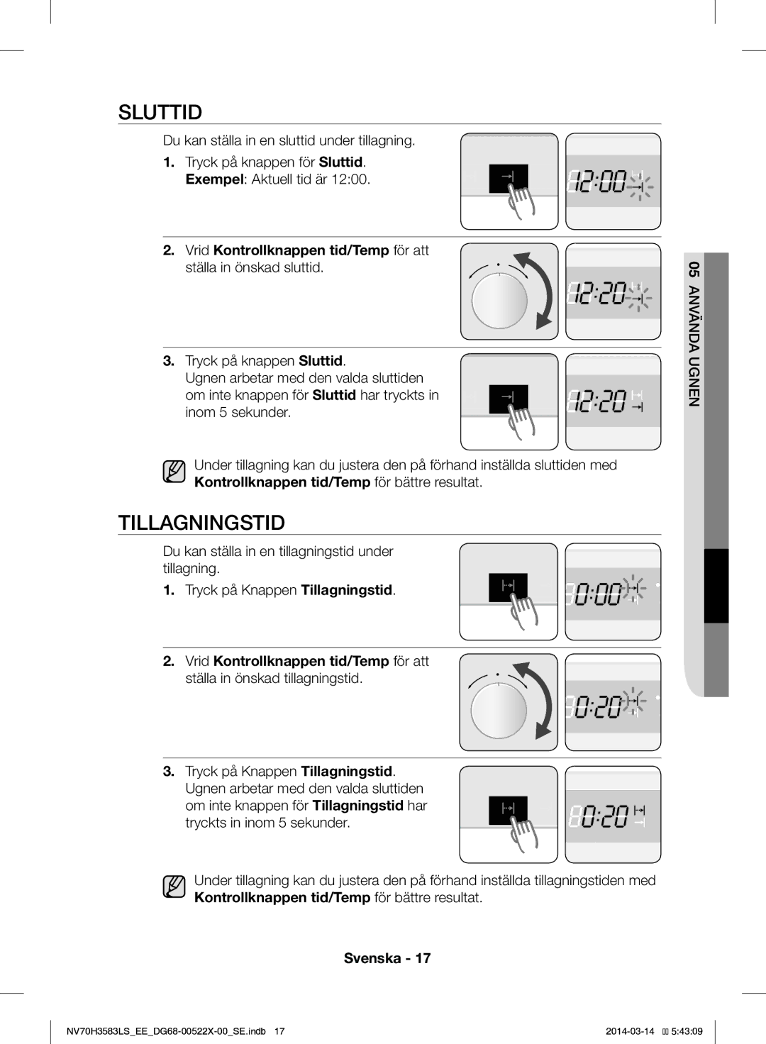 Samsung NV70H3583LS/EE manual Sluttid, Tillagningstid 