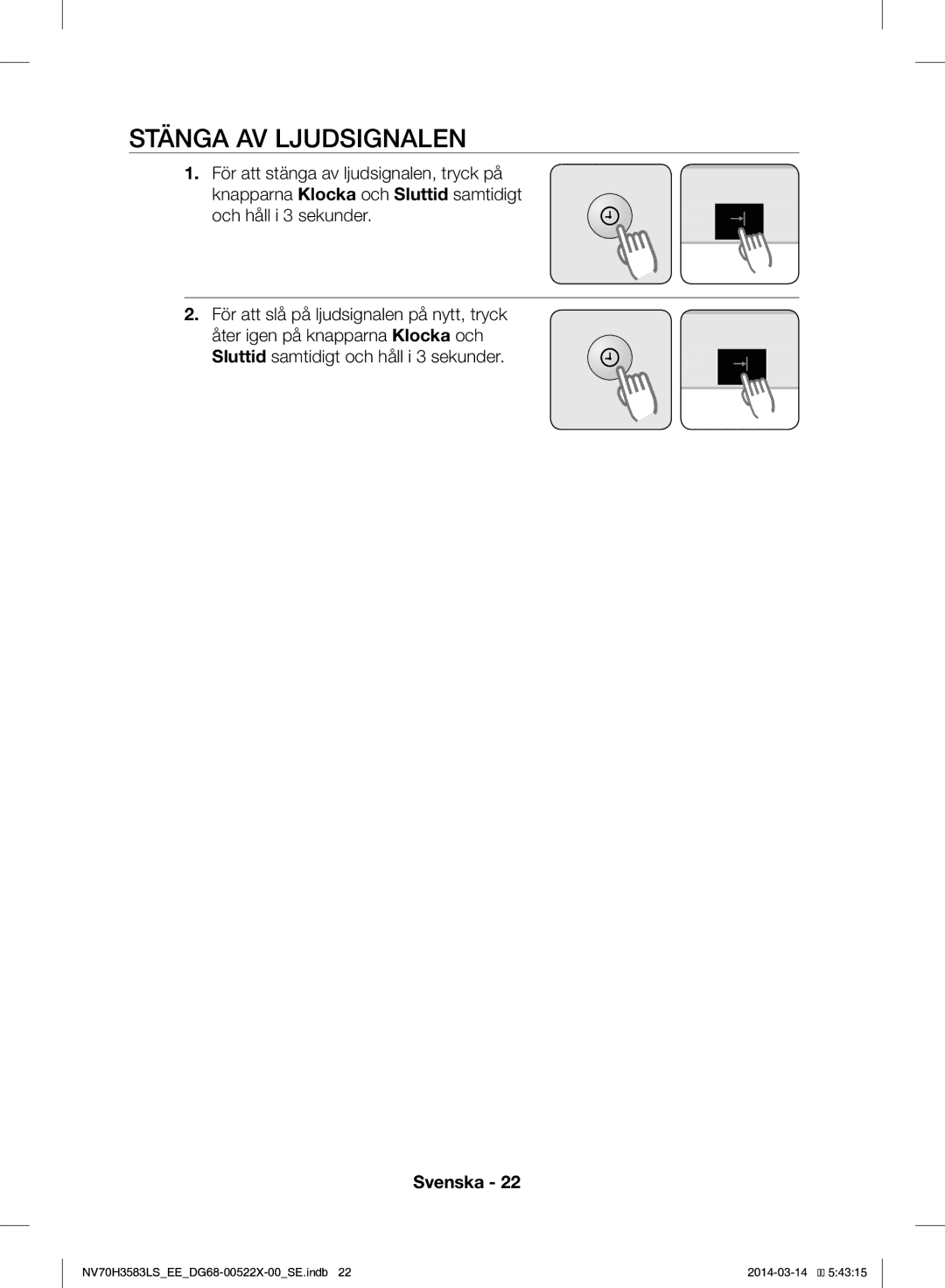 Samsung NV70H3583LS/EE manual Stänga AV Ljudsignalen 