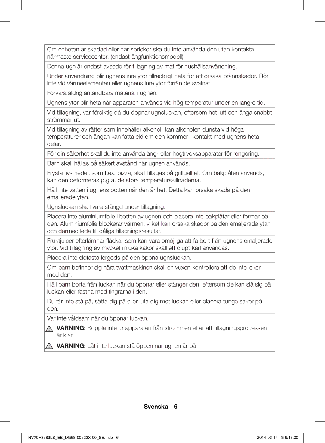 Samsung NV70H3583LS/EE manual Svenska 