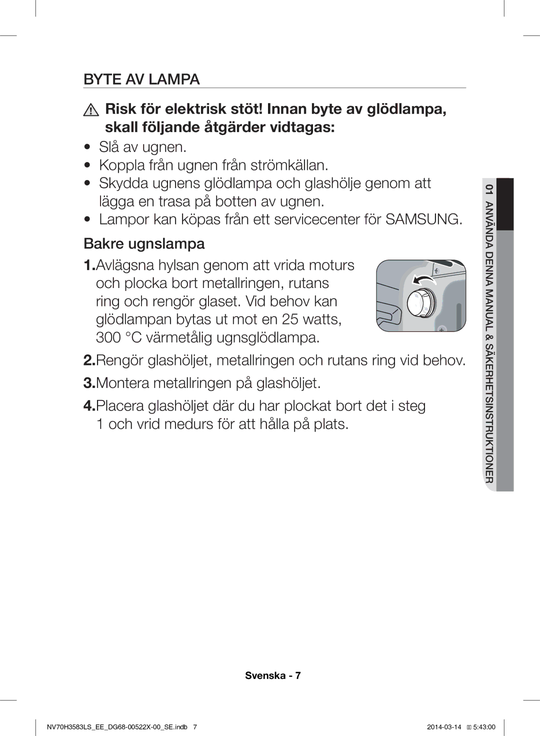 Samsung NV70H3583LS/EE manual Byte AV Lampa 