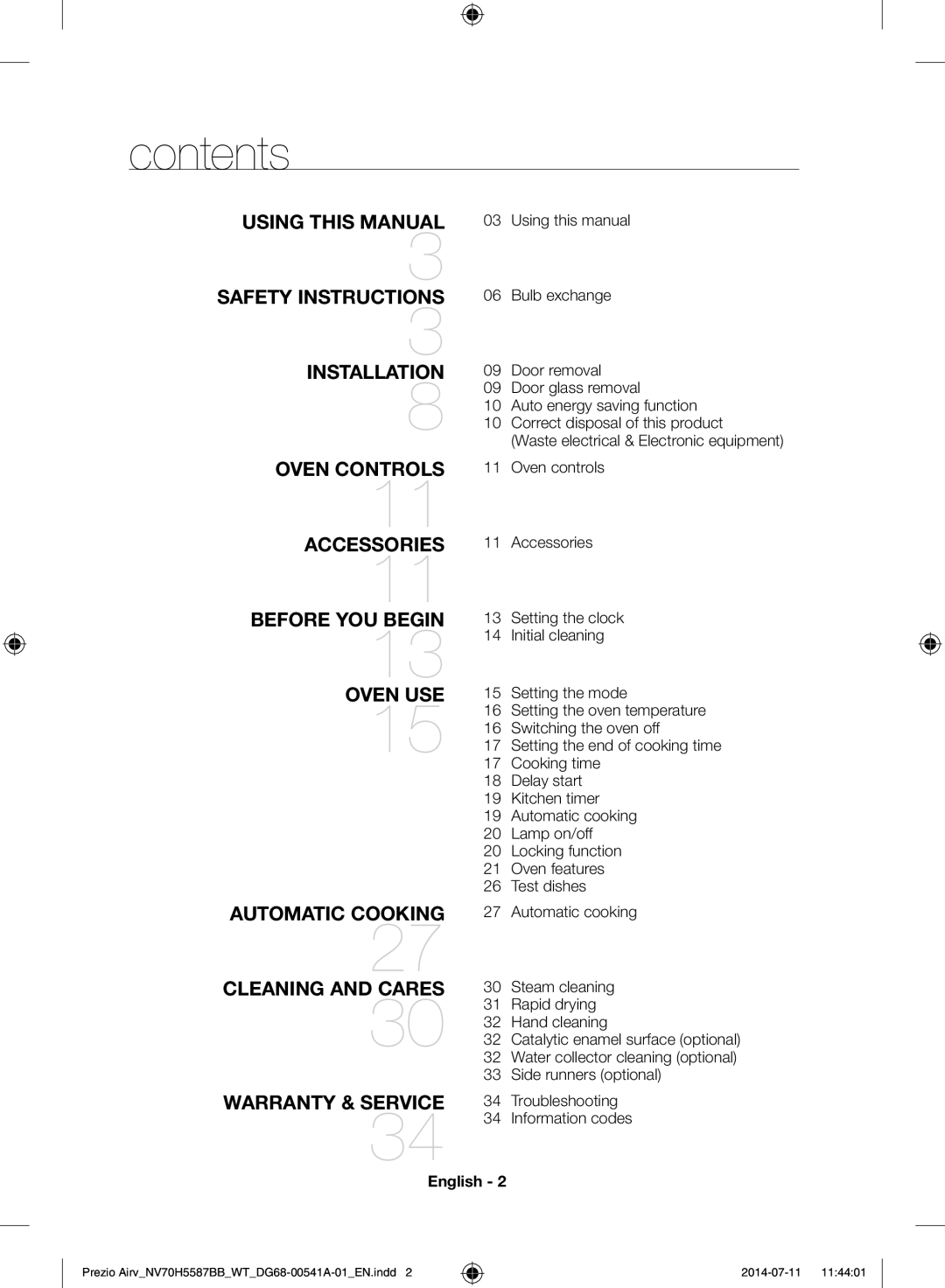 Samsung NV70H5557LB/WT, NV70H5587BB/WT manual Contents 