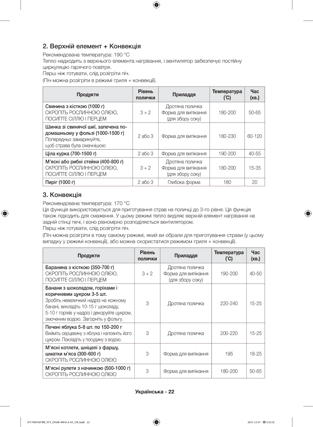 Samsung NV70H5557LB/WT, NV70H5587BB/WT manual Верхній елемент + Конвекція 